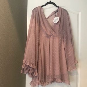 Chiffon wide sleeve skater dress